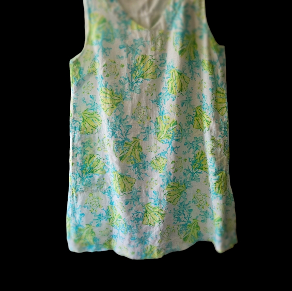 J. Jill White Tank Dress with Aqua and Lime Leaf Print - Picture 3 of 3